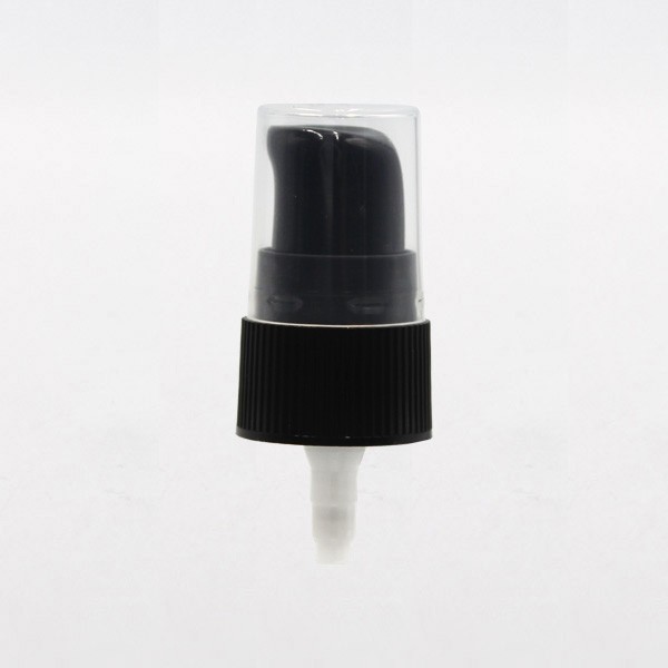 Pompe crème noire DIN18 avec capuchon transparent